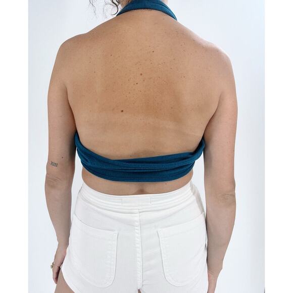 Women's Blue Front Tie Halter Cropped Top Size Small - Picture 2 of 3